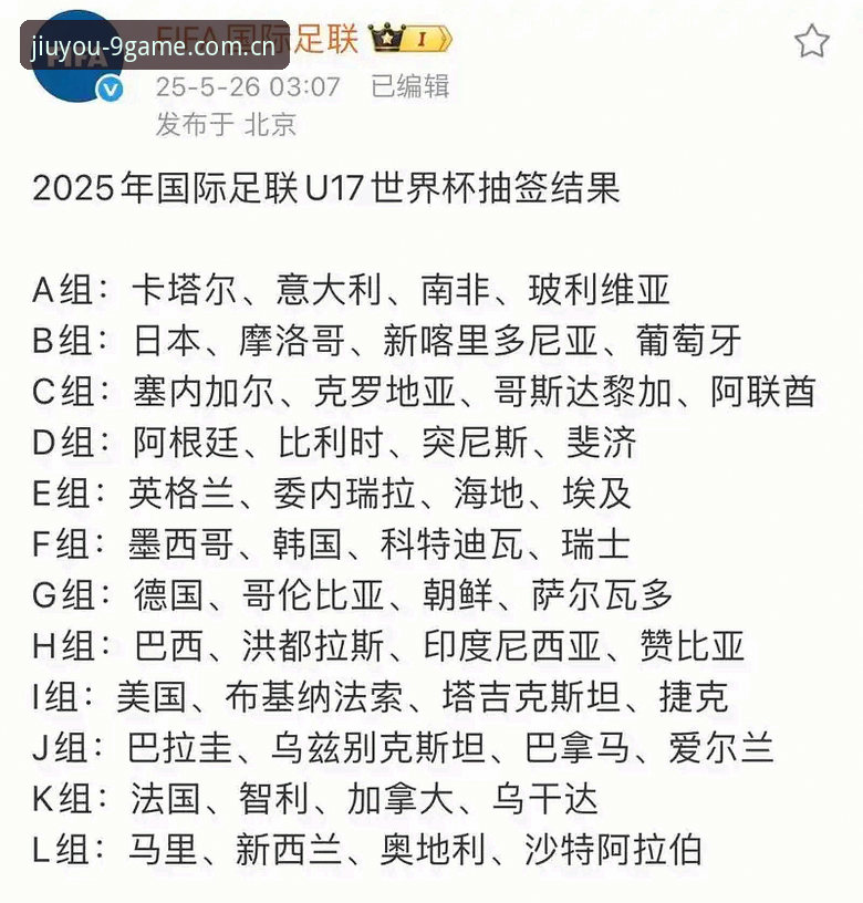U17世界杯分组揭晓：中国男女足命运迥异，西班牙vs斐济谁更“友好”？