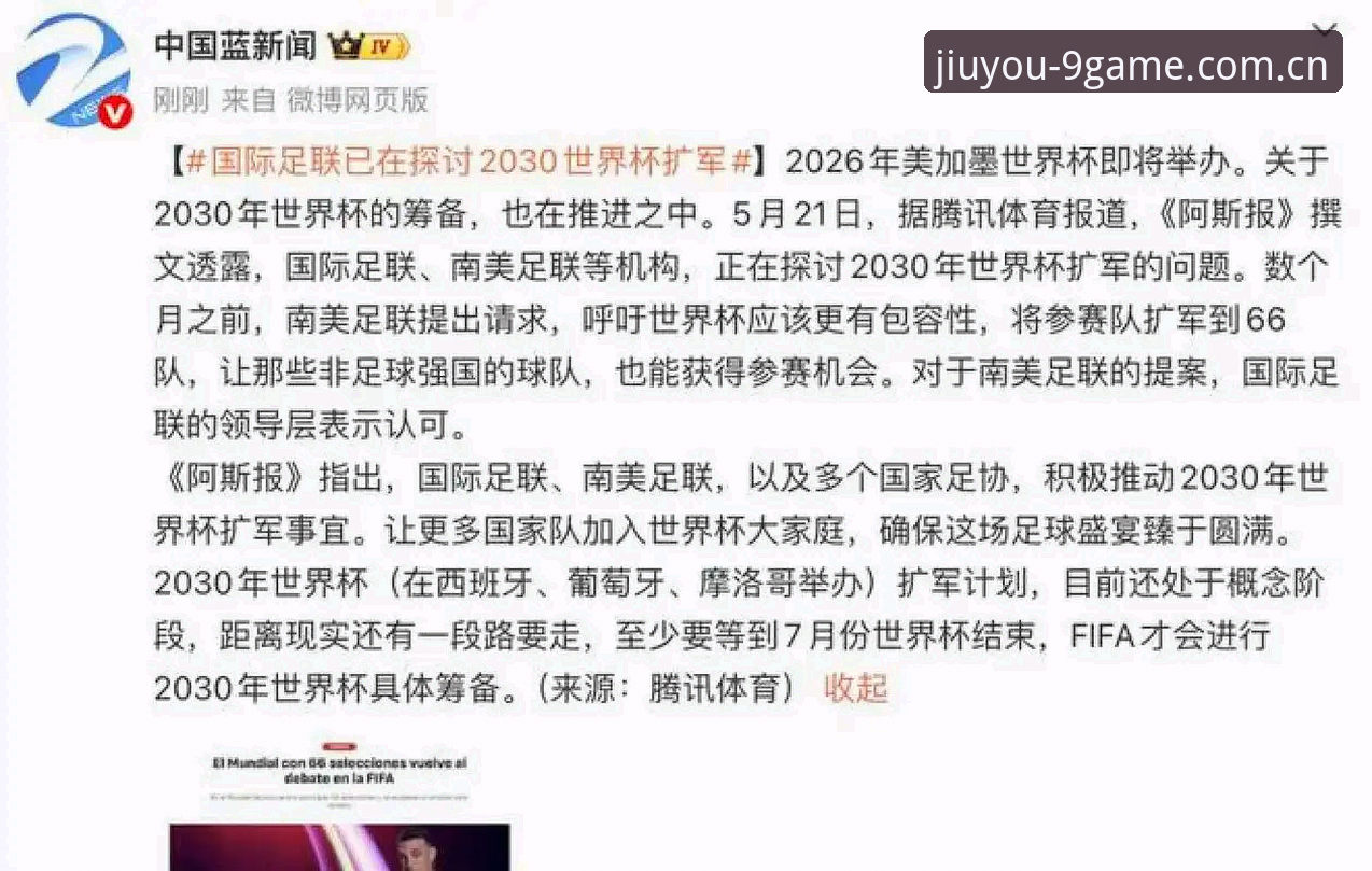 2030世界杯扩军至66队 vs. 48队现状：中国男足能否借九游平台圆梦？